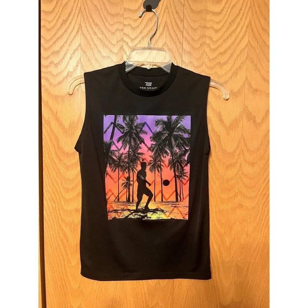 Tek Gear Boys Black Tank Top with Neon Surfer Graphic - Size S